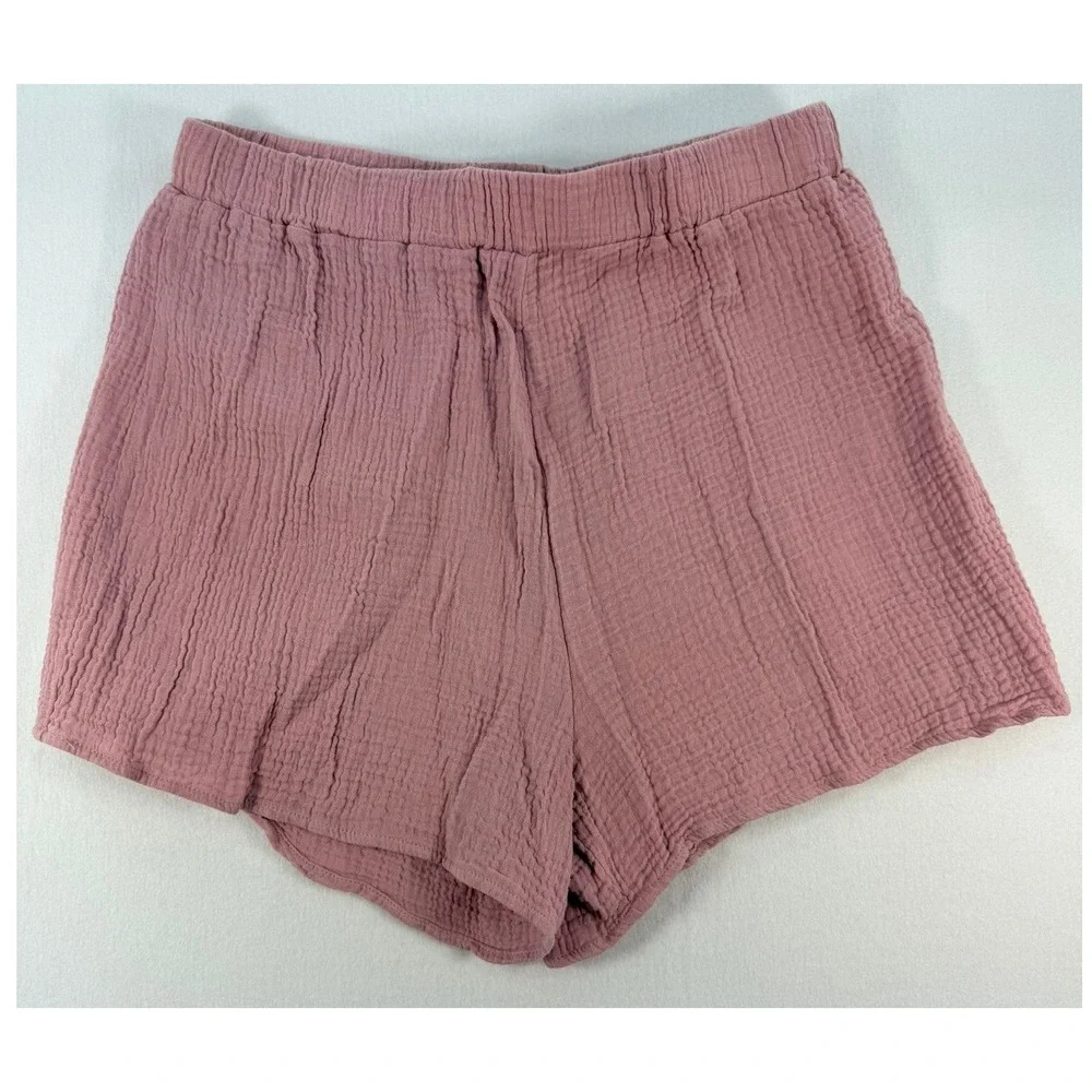 Pink Lily Gauze Shorts XL Mauve Pink Cotton Elastic Waist PLD250 High Rise